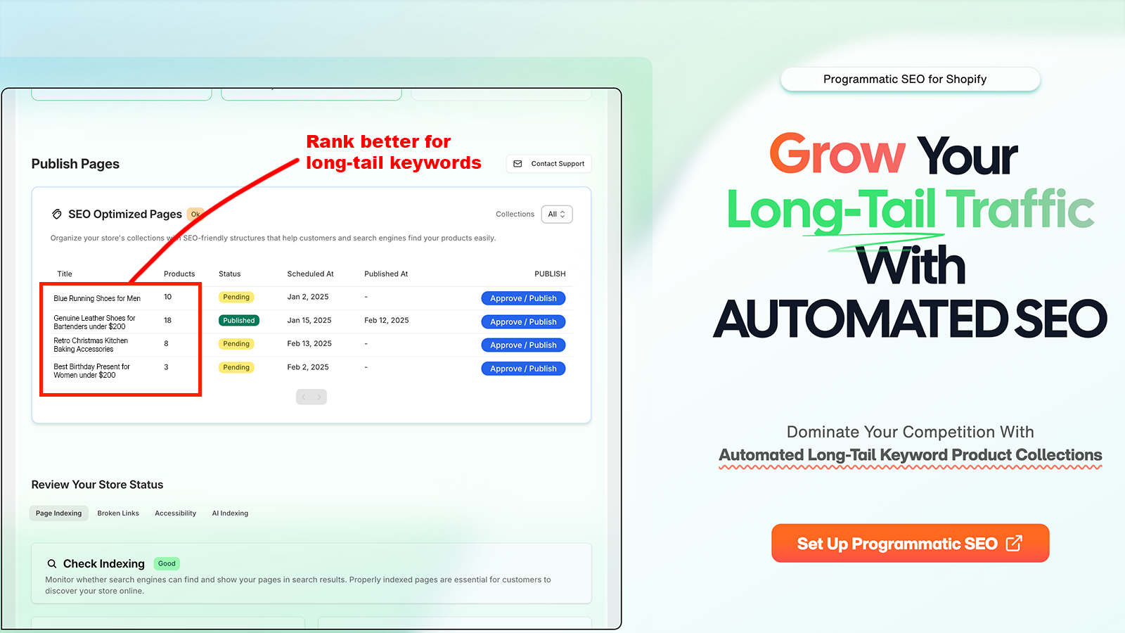 Grow your long tail traffic with automated SEO - a screenshot of seolitic's dashboard